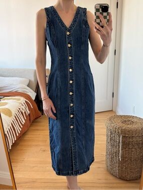 Madewell Indigo Button-Front Denim Midi Dress